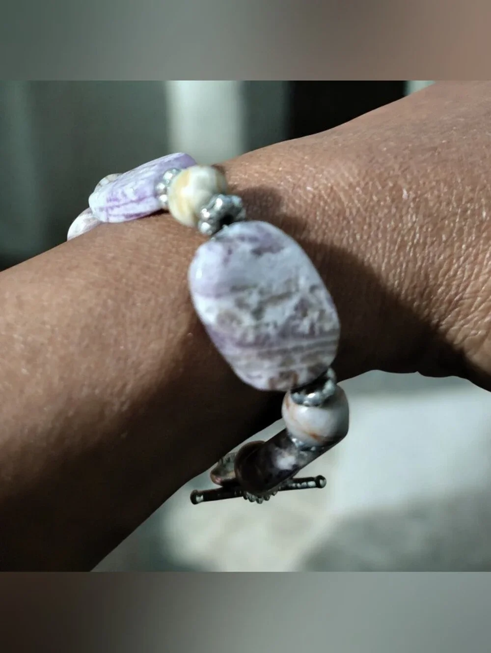 Purple Stone Beaded Bracelet With Toogle Closure